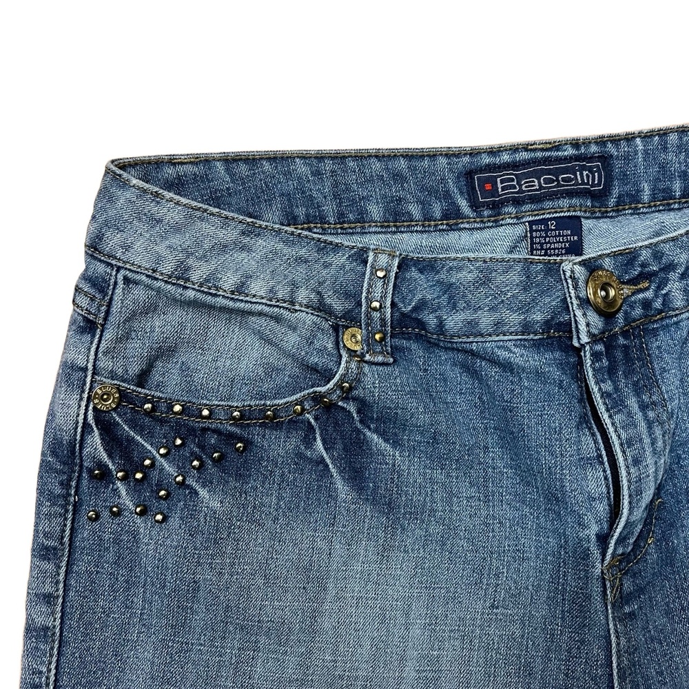 Baccini Denim Button Trim Studded Capri Pants Size 12 - Picture 5 of 12